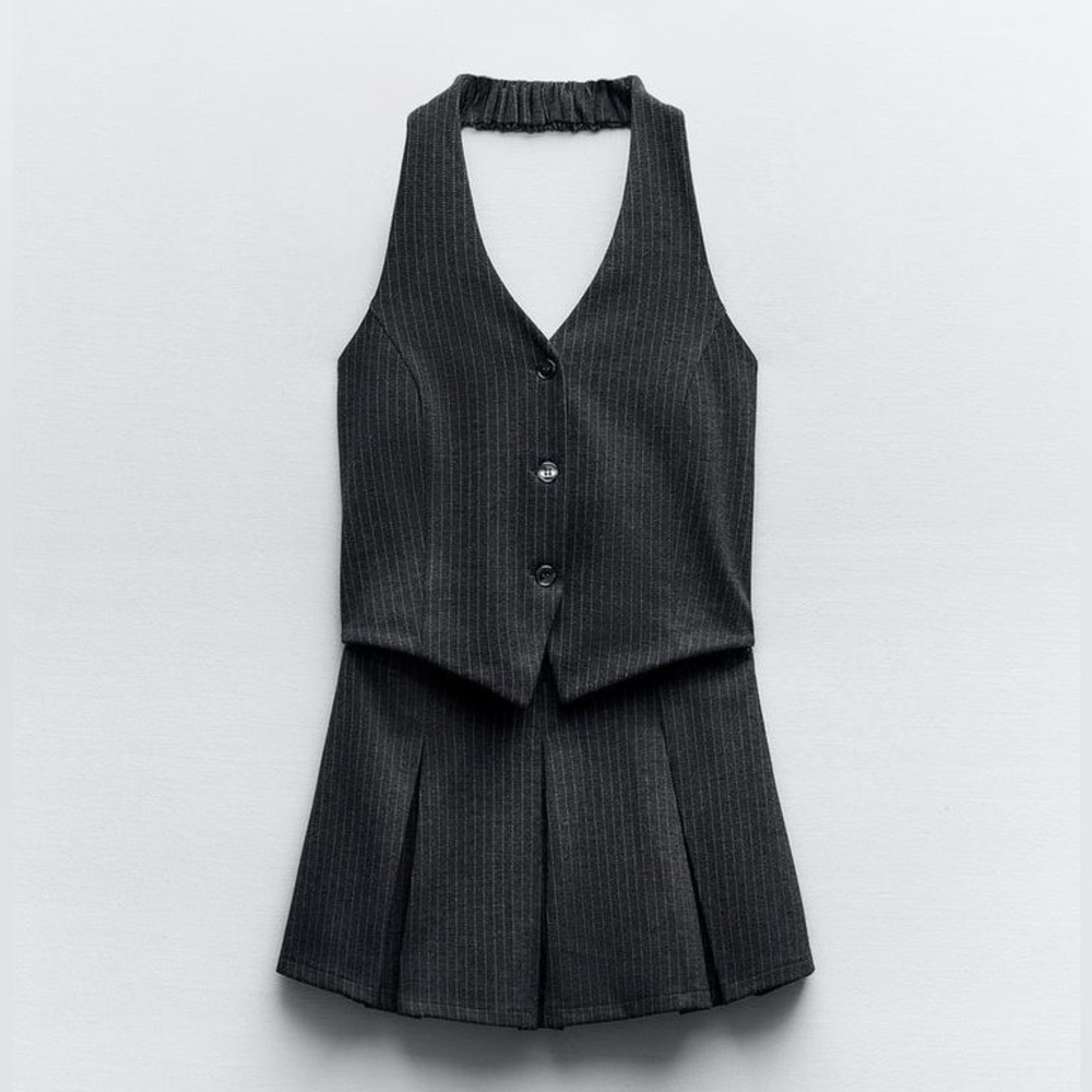 Zara vest dress w box pleat skirt NWT